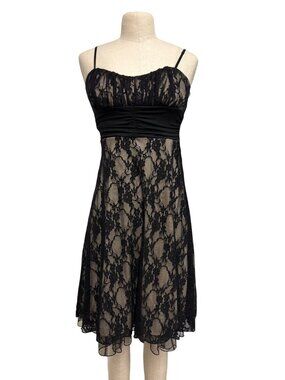 Speechless Black Lace Overlay Sleeveless Dress S Ruched Empire Waist Bow Detail